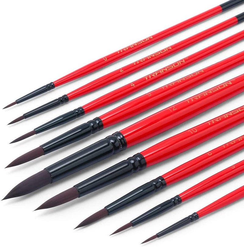 TRANSON Round Paint Brush Set 9pcs Synthetic Sable Hair for Acrylic Painting Watercolor Painting Gouache Ink Craft and Detail Painting - Image 1